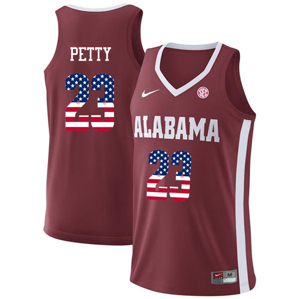 Men #23 John Petty Alabama Crimson Tide USA Flag Fashion College Basketball Jerseys-Crimson - Click Image to Close